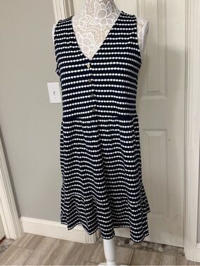 LOFT Navy and White Striped V-Neck Midi Dress NWT